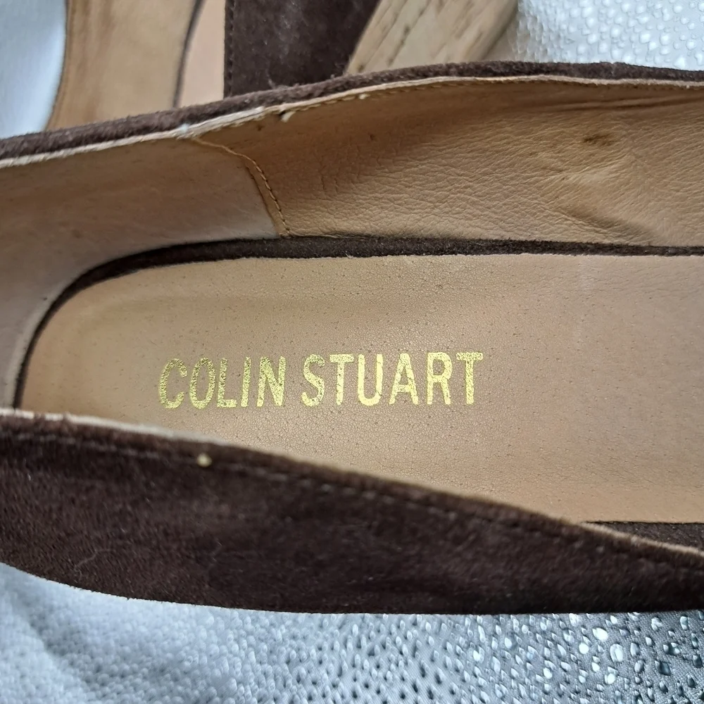 COLIN Stuart Brown Suede Open Toe Wedges Women's Size 10B